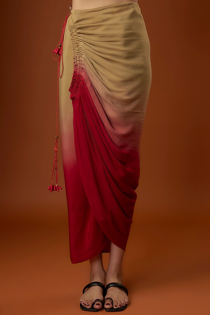 Red & Olive Ombre Crepe Wrap Skirt Set by Script at Pernia's Pop Up Shop