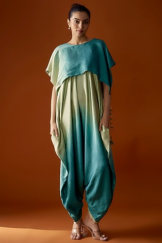 Blue & Pistachio Ombre Linen Satin Jumpsuit by Script