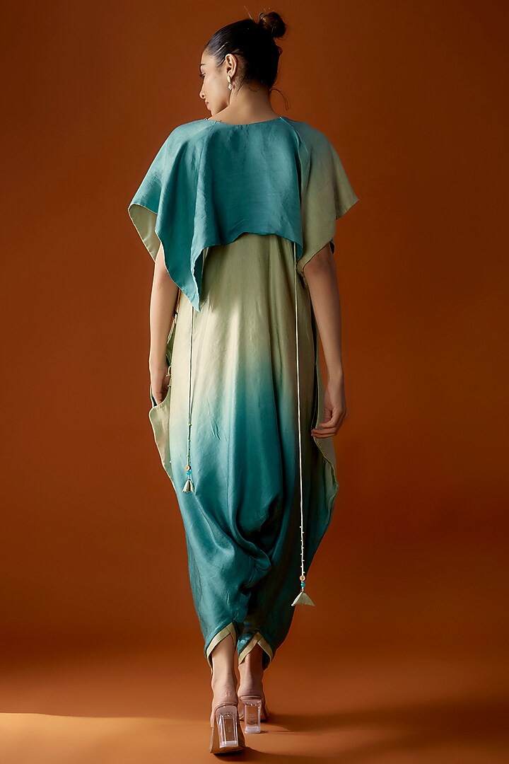 Blue & Pistachio Ombre Linen Satin Jumpsuit by Script at Pernia's Pop Up Shop
