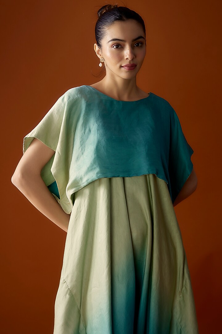 Blue & Pistachio Ombre Linen Satin Jumpsuit by Script at Pernia's Pop Up Shop