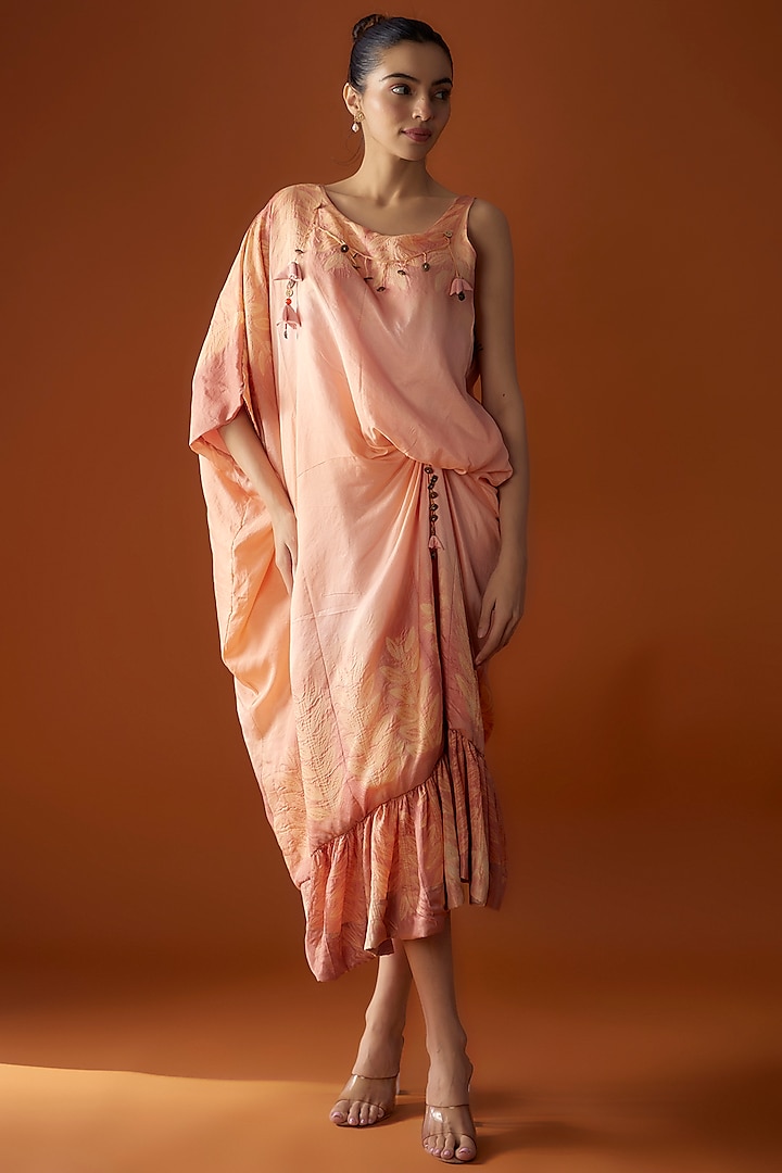 Peach Silk Draped Midi Dress by Script