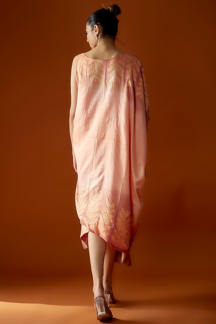 Peach Silk Draped Midi Vacation Dress by Script at Pernia's Pop Up Shop