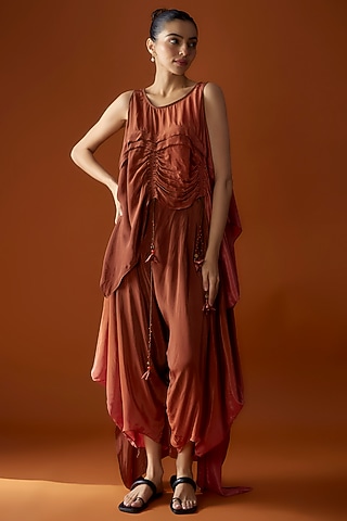 Rust & Brown Satin Dhoti Set by Script