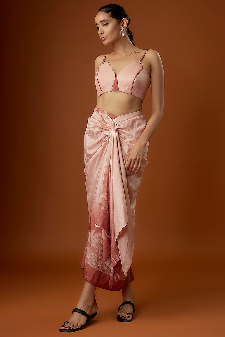 Peach & Rose Silk Draped Skirt Set by Script