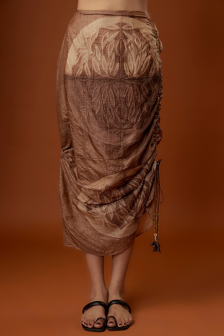 Brown Tussar Silk Skirt Set by Script at Pernia's Pop Up Shop
