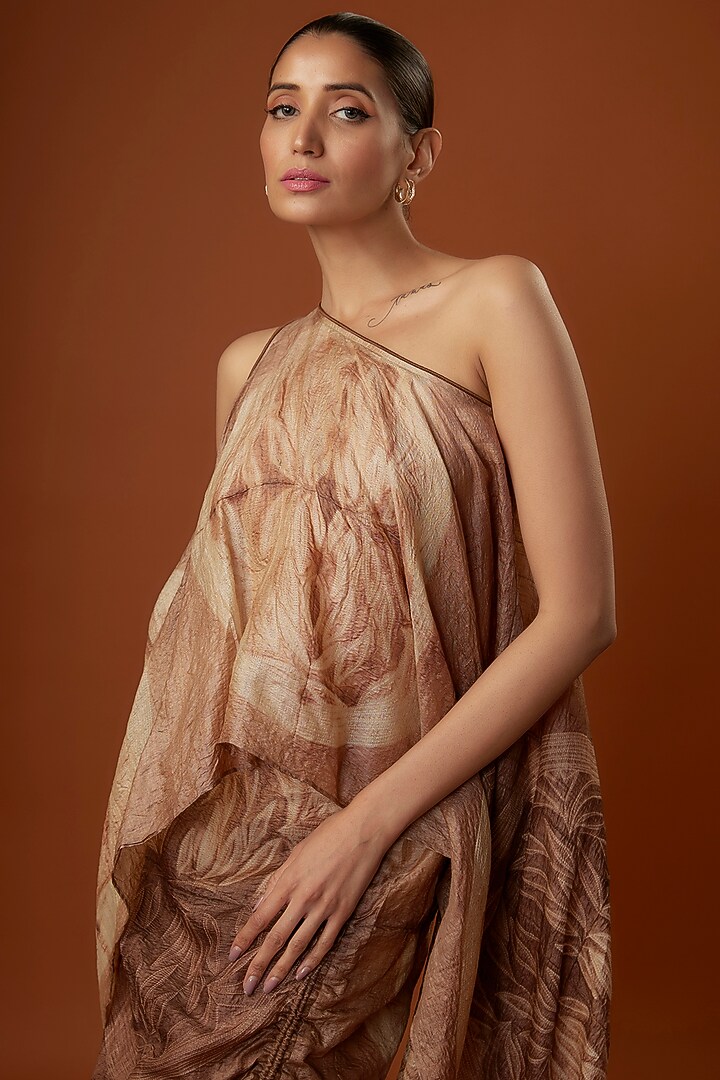 Brown Tussar Silk Skirt Set by Script at Pernia's Pop Up Shop