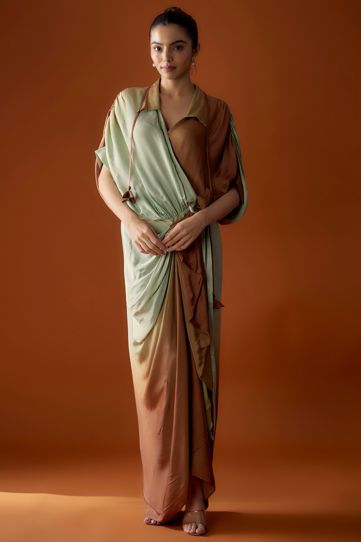 Satin draped maxi dress sale