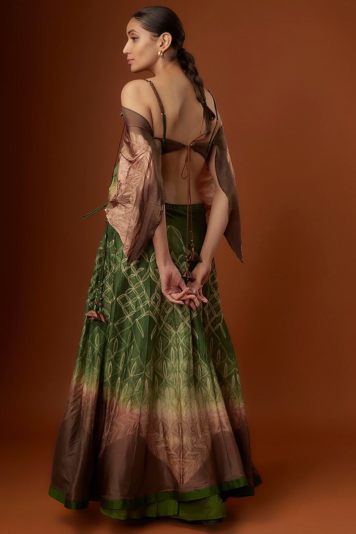 Green Silk Draped Skirt Set by Script at Pernia's Pop Up Shop