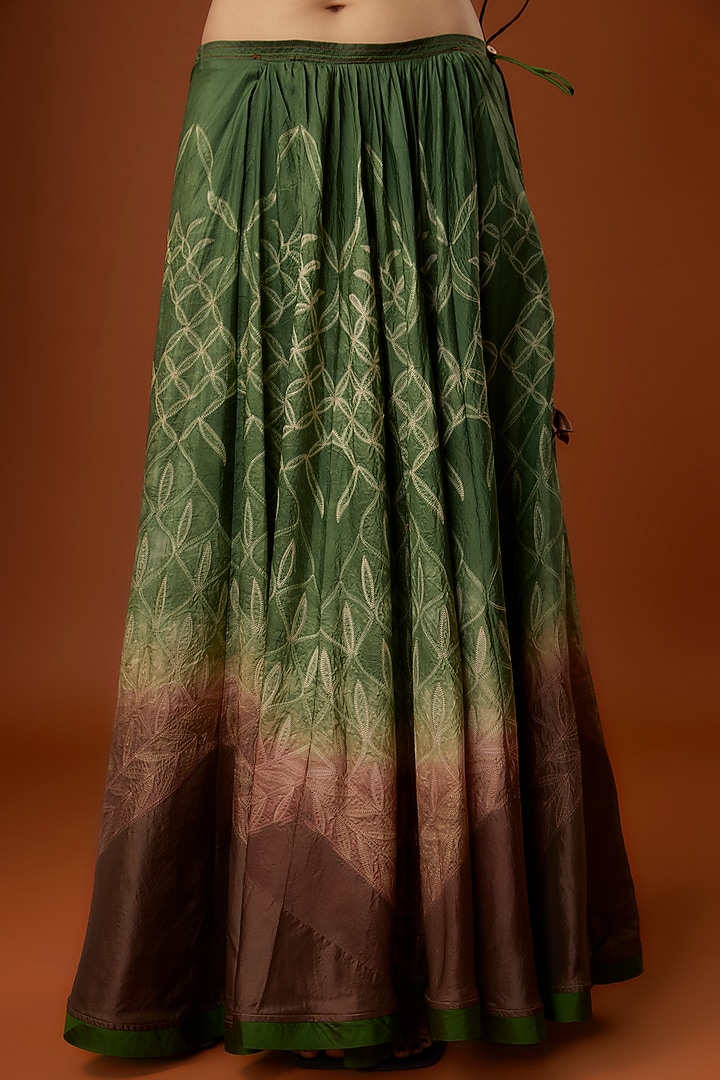 Green Silk Draped Skirt Set by Script at Pernia's Pop Up Shop