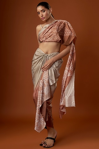 Silver & Dusky Rose Silk Skirt Set by Script
