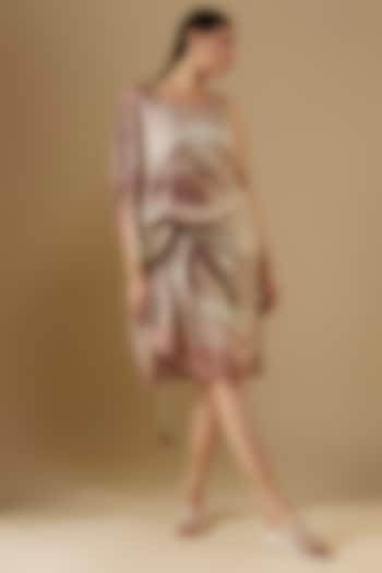 Chocolate Brown Silk Shibori Printed Knee-Length Draped Dress by Script