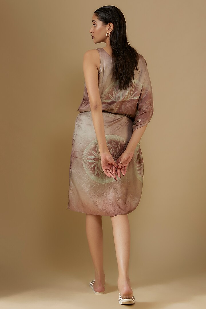 Chocolate Brown Silk Shibori Printed Knee-Length Draped Summer Dress by Script at Pernia's Pop Up Shop