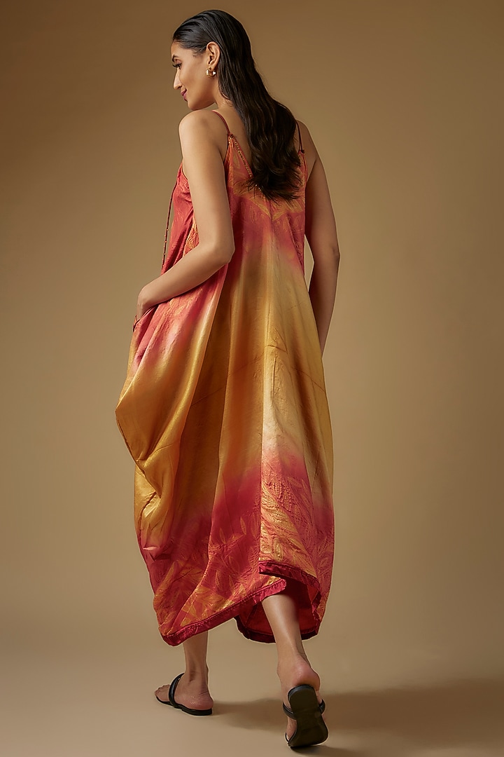 Red Pure Silk Shibori Printed Summer Dress by Script at Pernia's Pop Up Shop