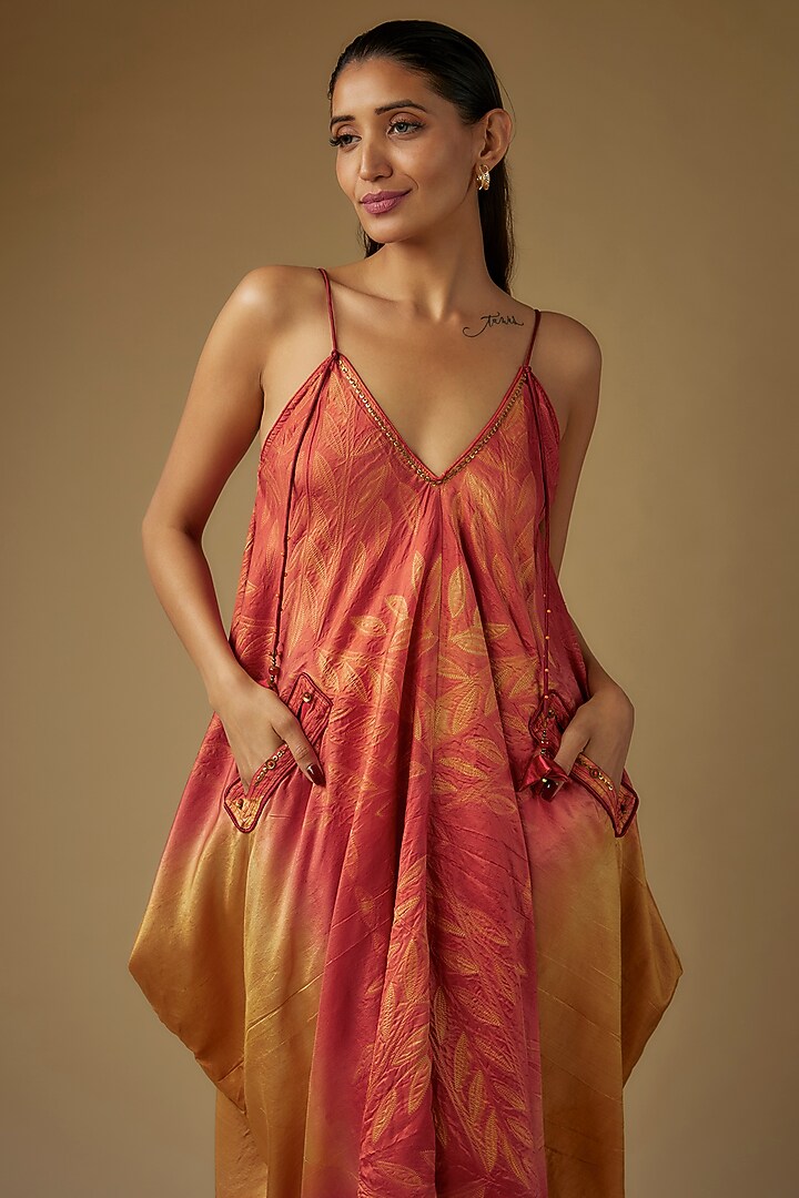 Red Pure Silk Shibori Printed Summer Dress by Script at Pernia's Pop Up Shop