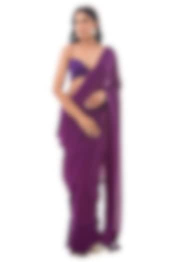 Purple Pure Georgette Handloom Saree Set by Sacred Weaves