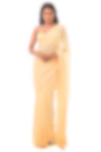 Yellow Pure Georgette Handloom Festive Saree Set by Sacred Weaves at Pernia's Pop Up Shop