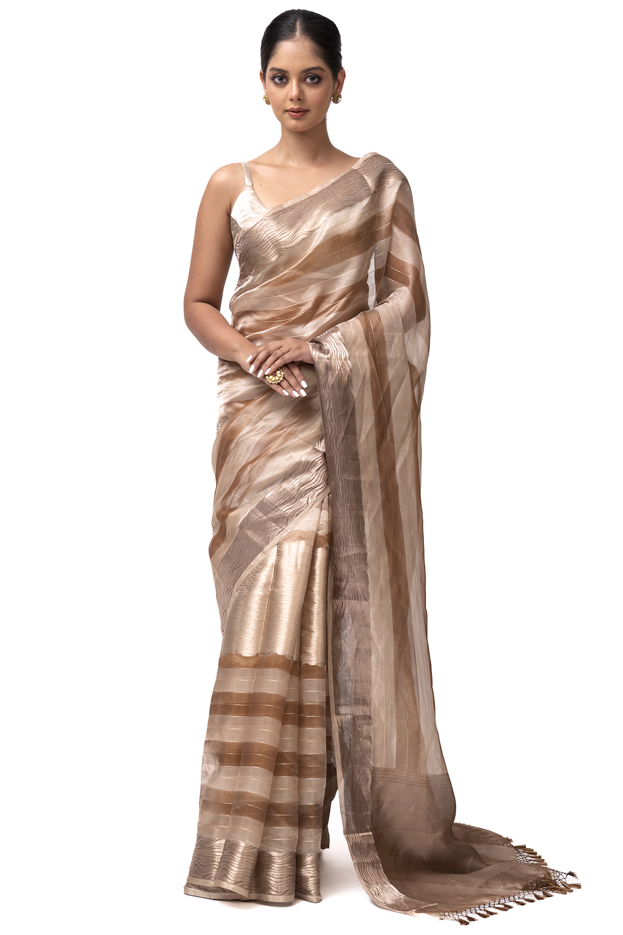 Pastel Peach Pure Tissue Banarasi Handwoven Saree by Sacred Weaves