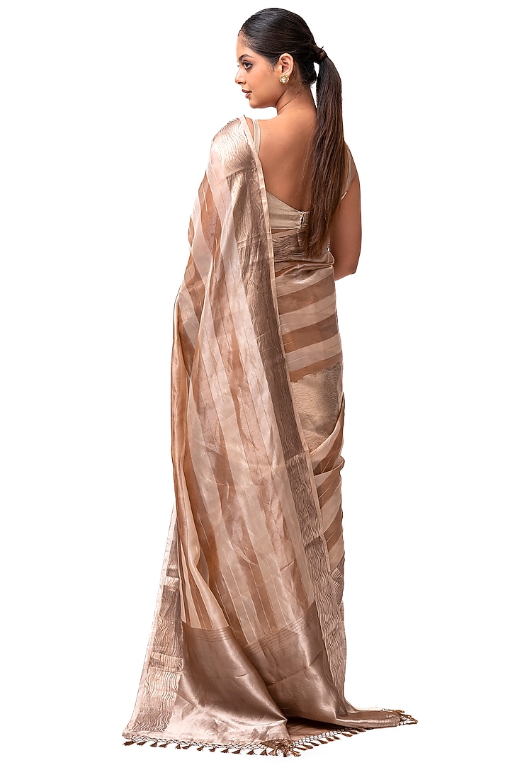 Pastel Peach Pure Tissue Banarasi Handwoven Wedding Saree by Sacred Weaves at Pernia's Pop Up Shop