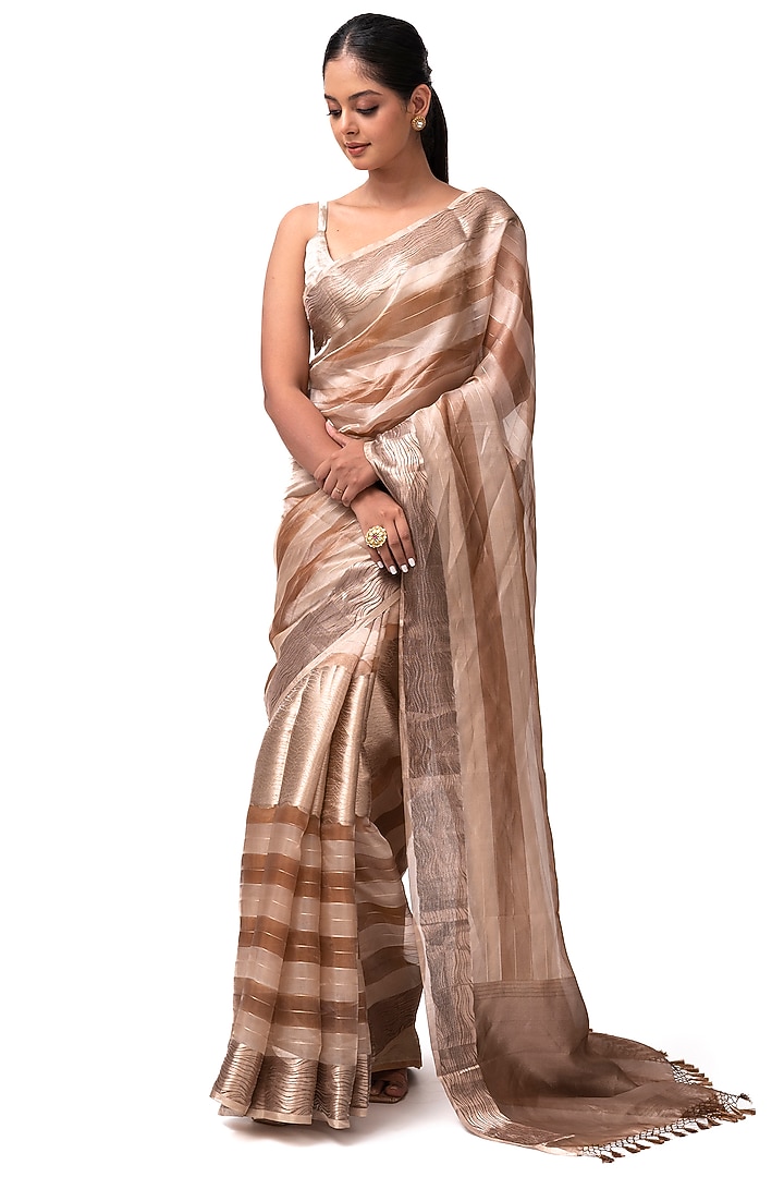 Pastel Peach Pure Tissue Banarasi Handwoven Wedding Saree by Sacred Weaves at Pernia's Pop Up Shop