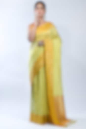 Yellow Chanderi Silk Handwoven Banarasi Saree by Sacred Weaves