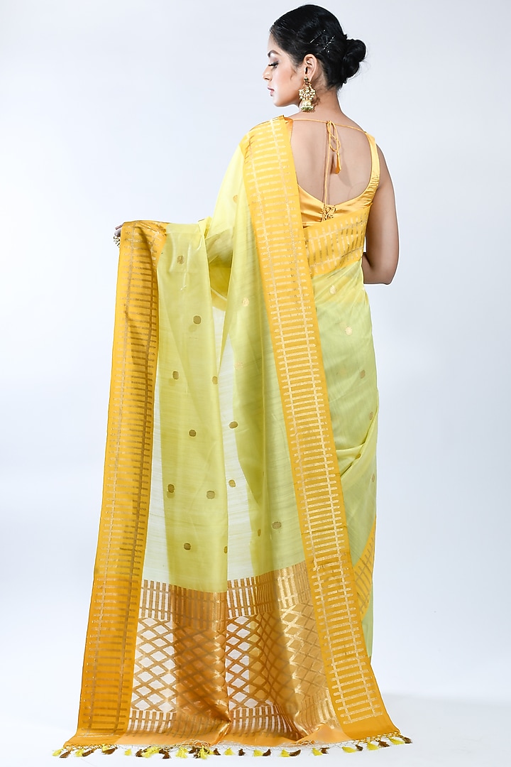 Yellow Chanderi Silk Handwoven Banarasi Party Wear Saree by Sacred Weaves at Pernia's Pop Up Shop