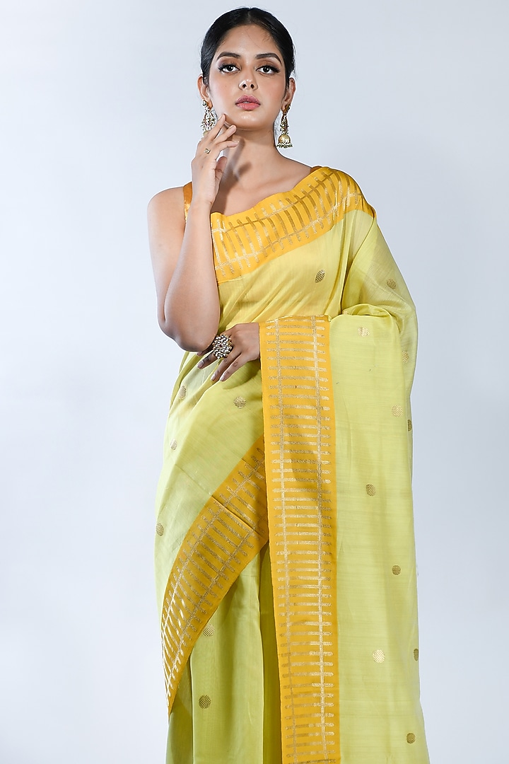 Yellow Chanderi Silk Handwoven Banarasi Party Wear Saree by Sacred Weaves at Pernia's Pop Up Shop