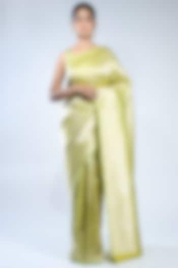 Pista Green Pure Katan Silk Handwoven Wedding Saree by Sacred Weaves at Pernia's Pop Up Shop