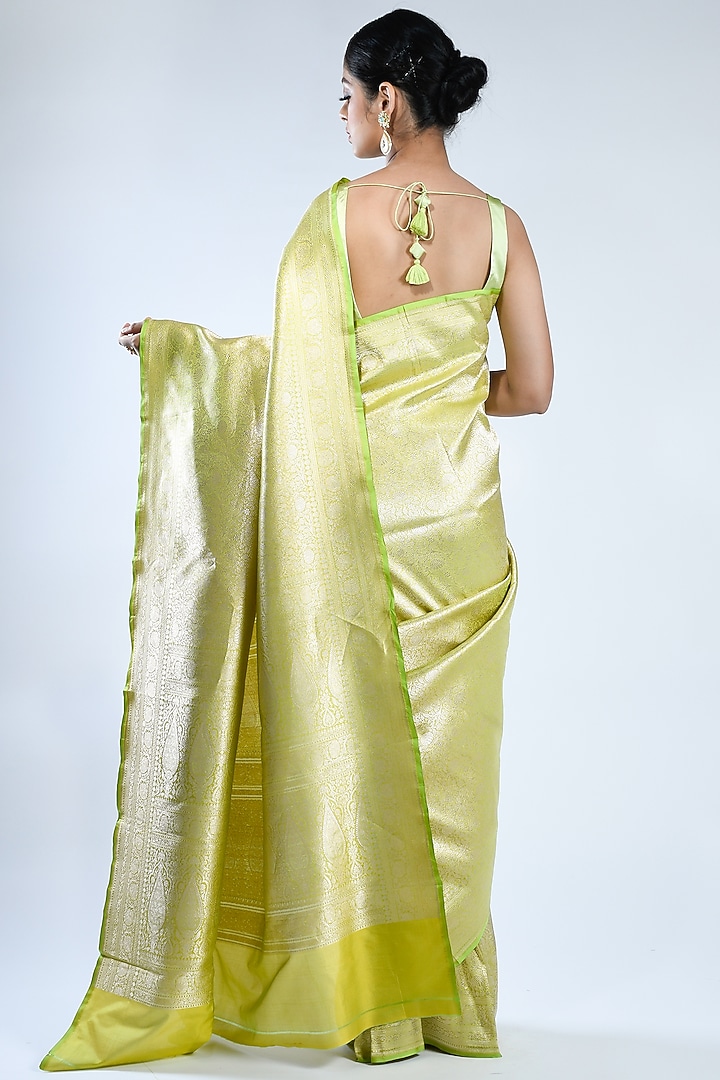 Pista Green Pure Katan Silk Handwoven Wedding Saree by Sacred Weaves at Pernia's Pop Up Shop