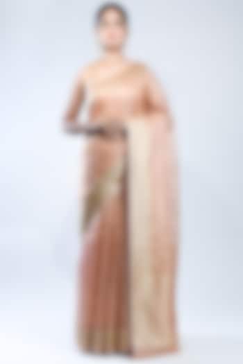Pastel Peach Pure Tissue Handwoven Saree by Sacred Weaves