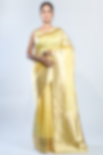 Yellow Katan Silk Handwoven Saree by Sacred Weaves