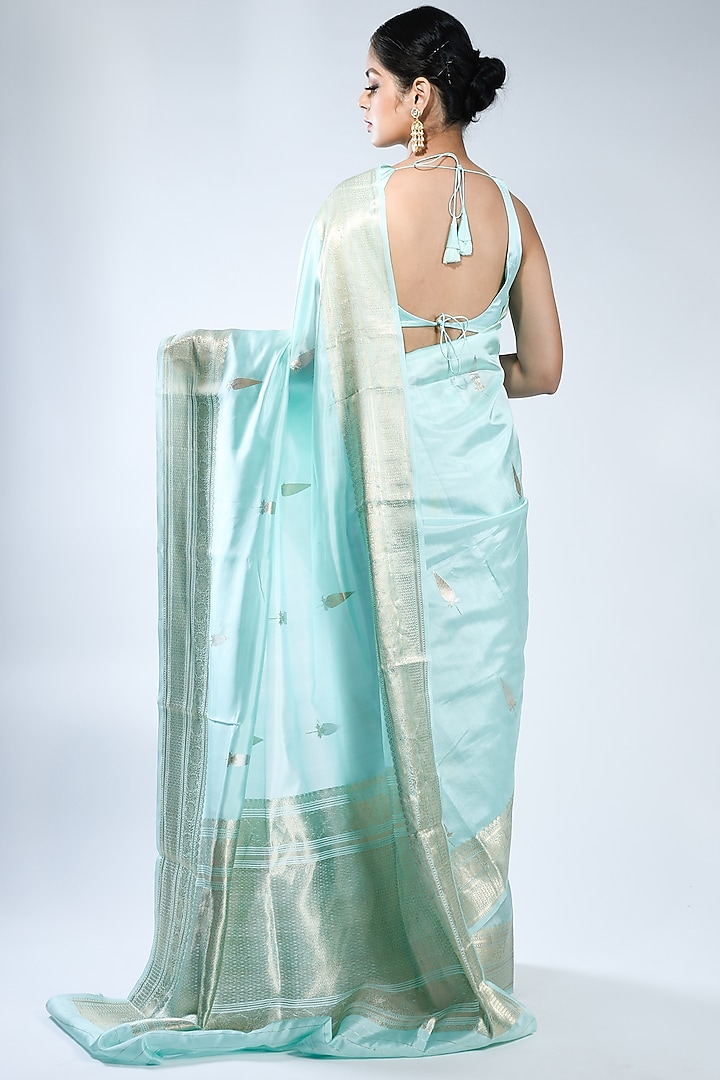 Sea Green Katan Silk Handwoven Party Wear Saree by Sacred Weaves at Pernia's Pop Up Shop