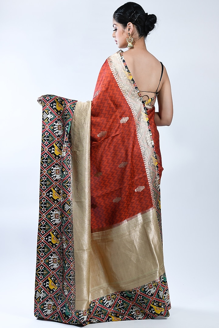 Maroon Printed Handwoven Wedding Saree by Sacred Weaves at Pernia's Pop Up Shop