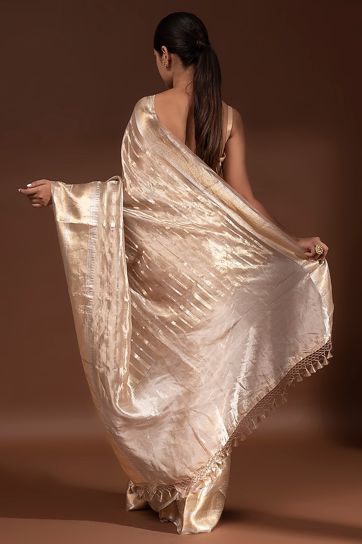 Dark Beige Banarasi Tissue Zari Work Wedding Saree by Sacred Weaves at Pernia's Pop Up Shop