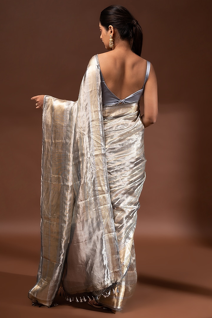 Grey Banarasi Tissue Zari Work Wedding Saree by Sacred Weaves at Pernia's Pop Up Shop