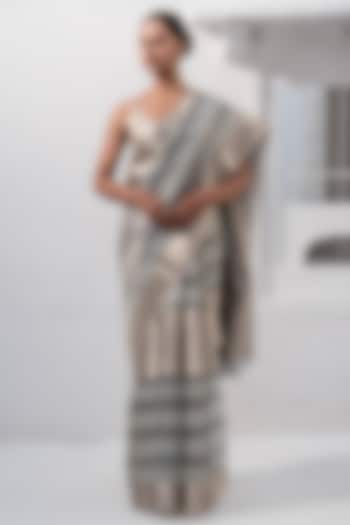 Grey Banarasi Tissue Zari Work Saree by Sacred Weaves at Pernia's Pop Up Shop