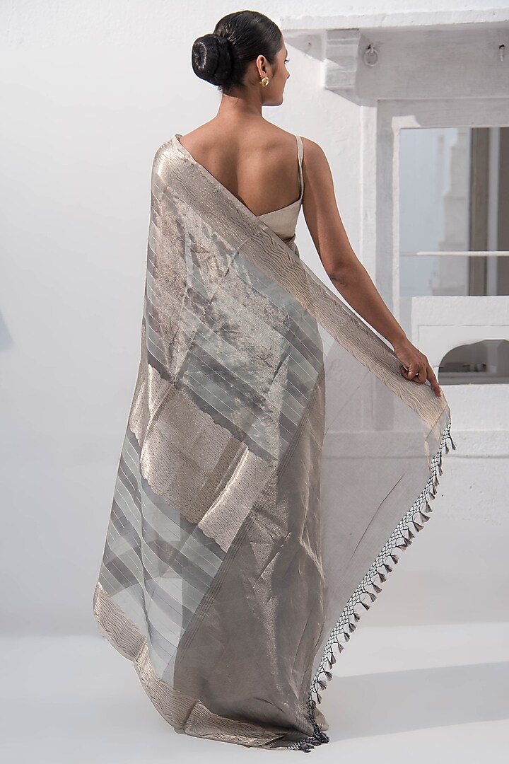 Grey Banarasi Tissue Zari Work Party Wear Saree by Sacred Weaves at Pernia's Pop Up Shop