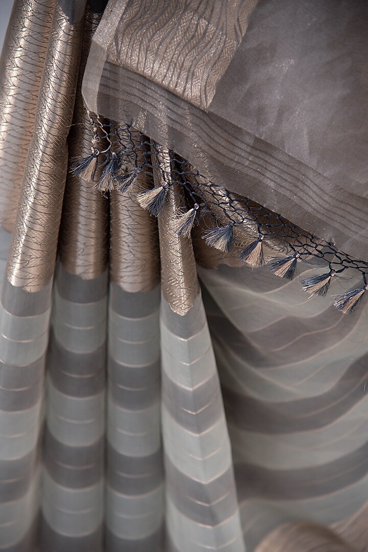 Grey Banarasi Tissue Zari Work Party Wear Saree by Sacred Weaves at Pernia's Pop Up Shop