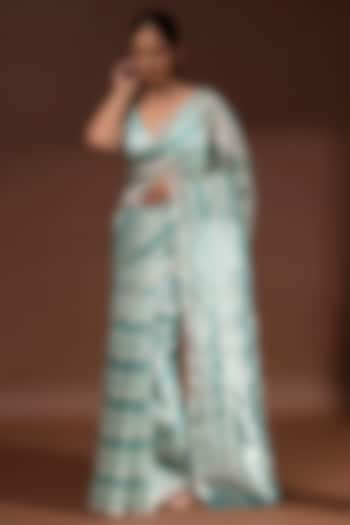 Mint Blue Banarasi Tissue Zari Work Saree by Sacred Weaves at Pernia's Pop Up Shop