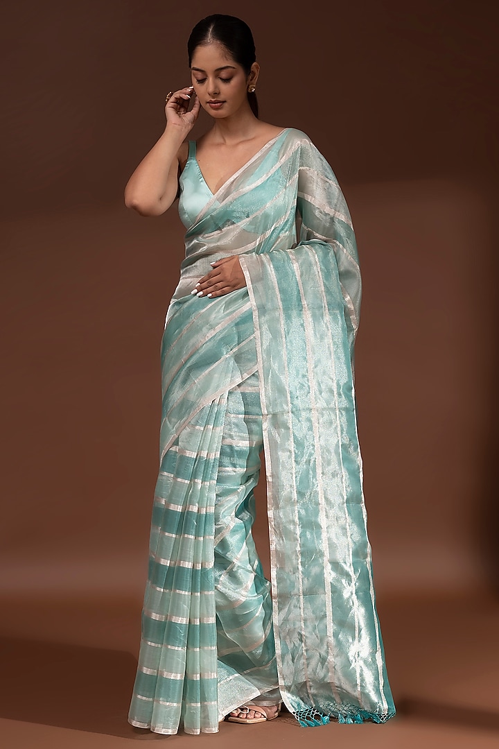 Mint Blue Banarasi Tissue Zari Work Saree by Sacred Weaves at Pernia's Pop Up Shop