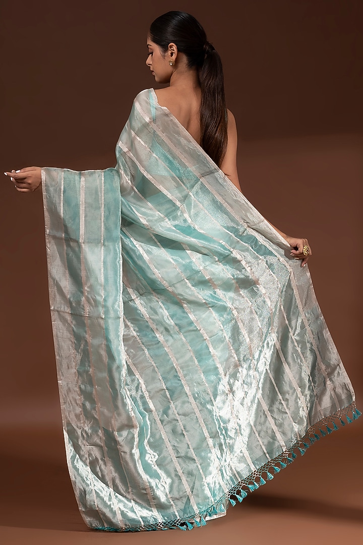 Mint Blue Banarasi Tissue Zari Work Party Wear Saree by Sacred Weaves at Pernia's Pop Up Shop