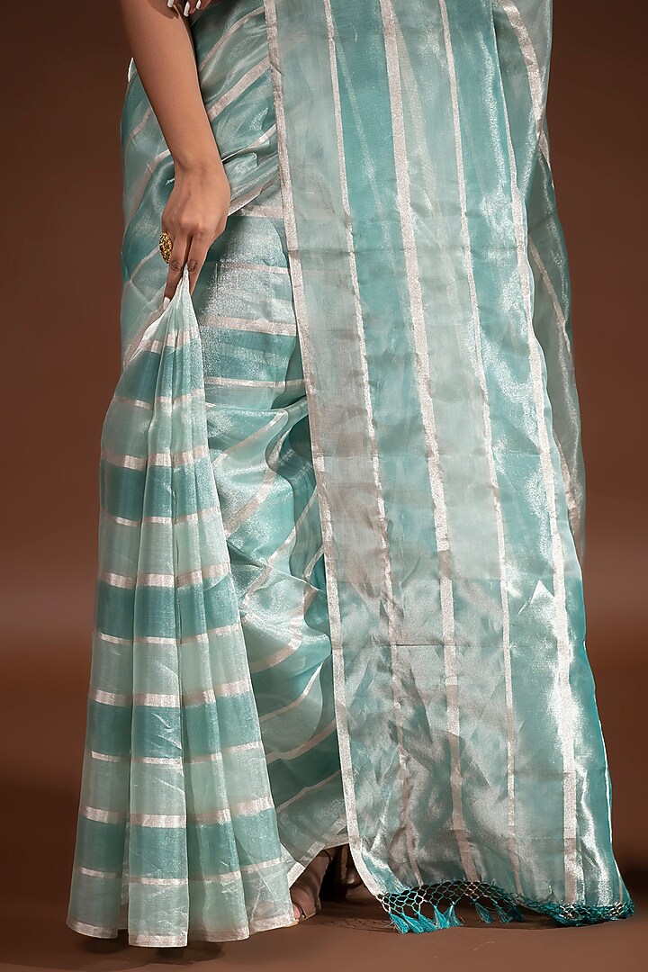 Mint Blue Banarasi Tissue Zari Work Party Wear Saree by Sacred Weaves at Pernia's Pop Up Shop