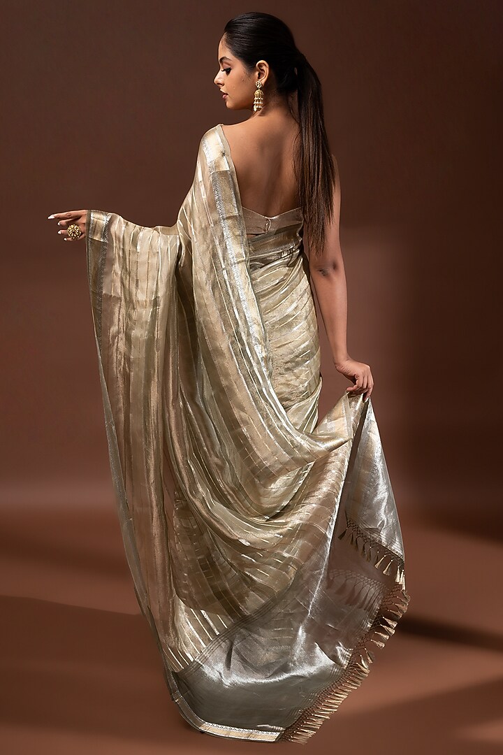 Olive Green Banarasi Tissue Zari Work Party Wear Saree by Sacred Weaves at Pernia's Pop Up Shop