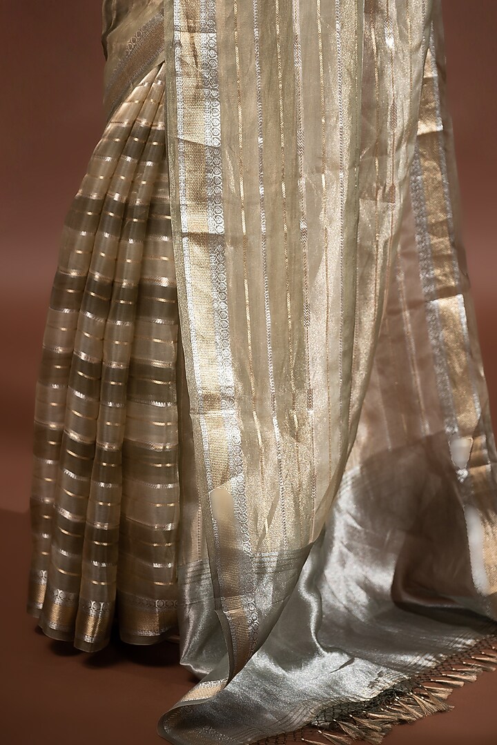 Olive Green Banarasi Tissue Zari Work Party Wear Saree by Sacred Weaves at Pernia's Pop Up Shop