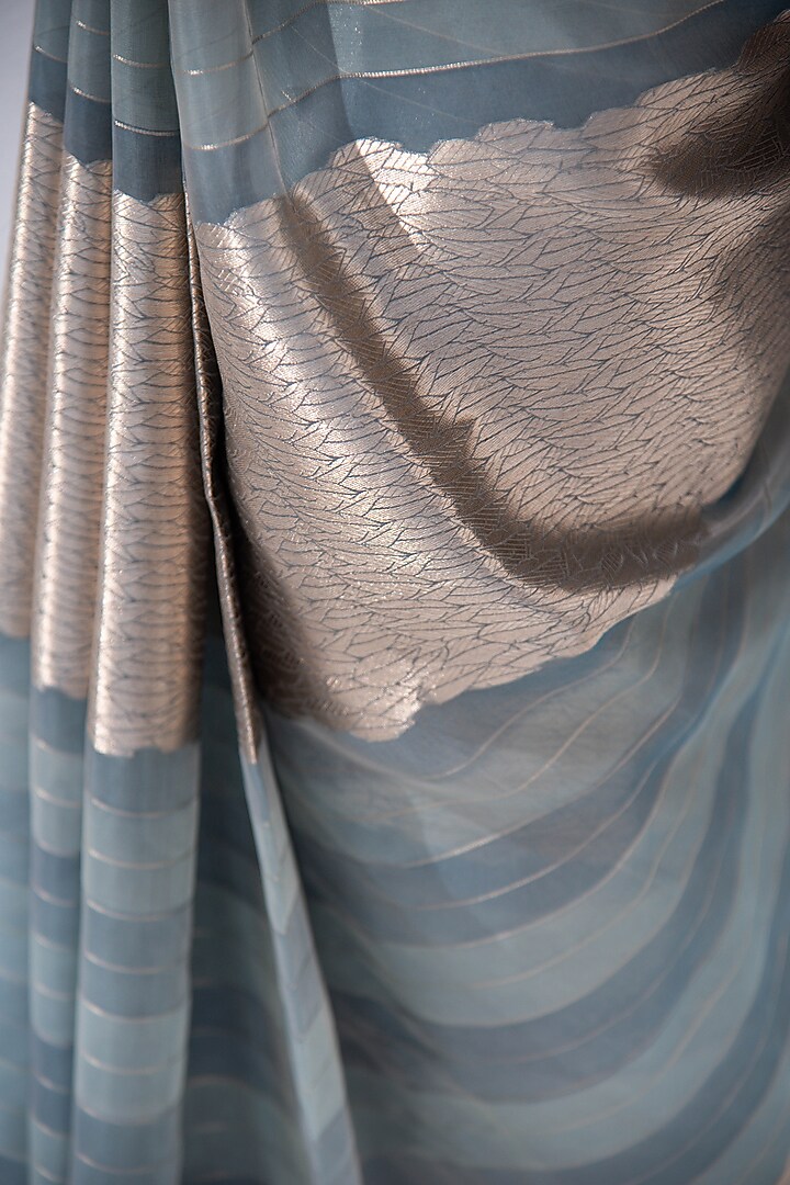 Aqua Blue Banarasi Tissue Zari Work Party Wear Saree by Sacred Weaves at Pernia's Pop Up Shop