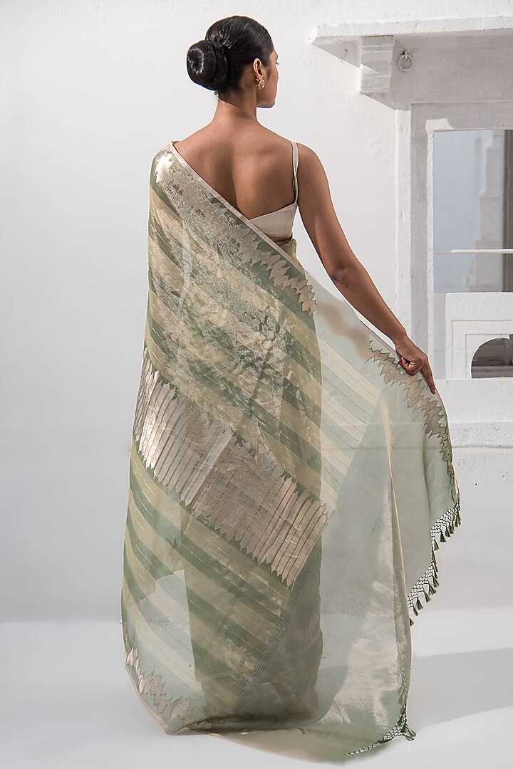 Moss Green Banarasi Tissue Zari Work Party Wear Saree by Sacred Weaves at Pernia's Pop Up Shop