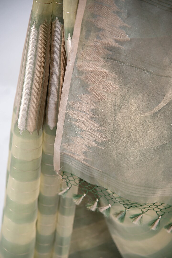 Moss Green Banarasi Tissue Zari Work Party Wear Saree by Sacred Weaves at Pernia's Pop Up Shop