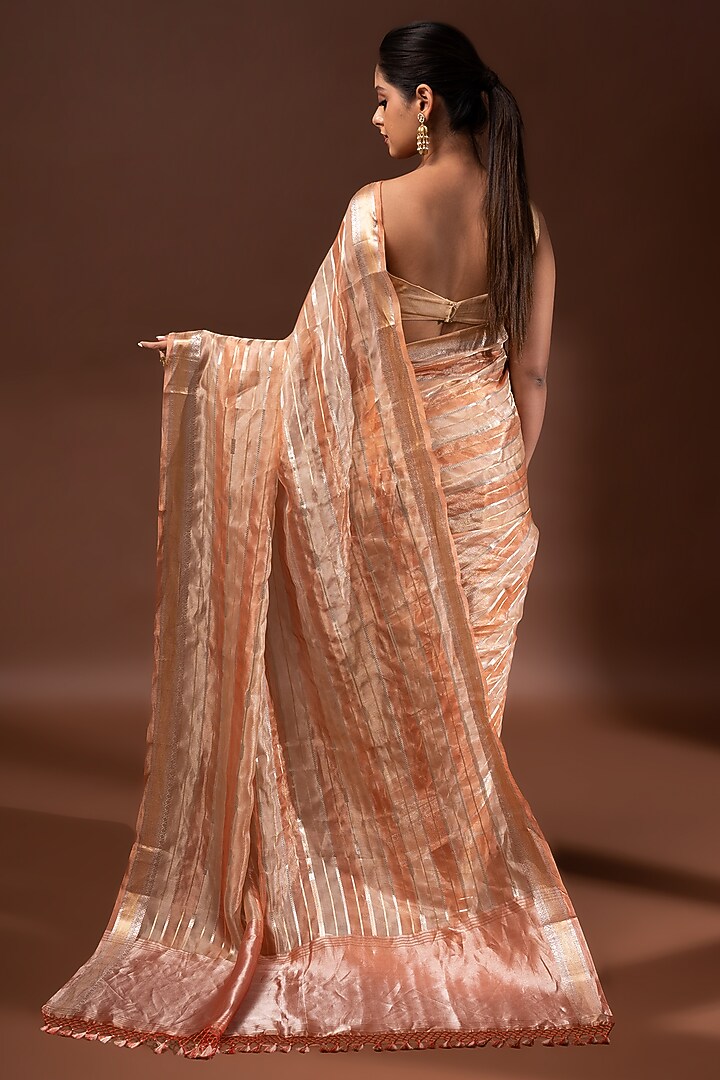 Pastel Peach Banarasi Tissue Zari Work Party Wear Saree by Sacred Weaves at Pernia's Pop Up Shop