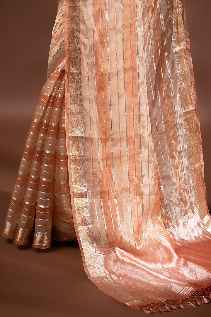 Pastel Peach Banarasi Tissue Zari Work Party Wear Saree by Sacred Weaves at Pernia's Pop Up Shop