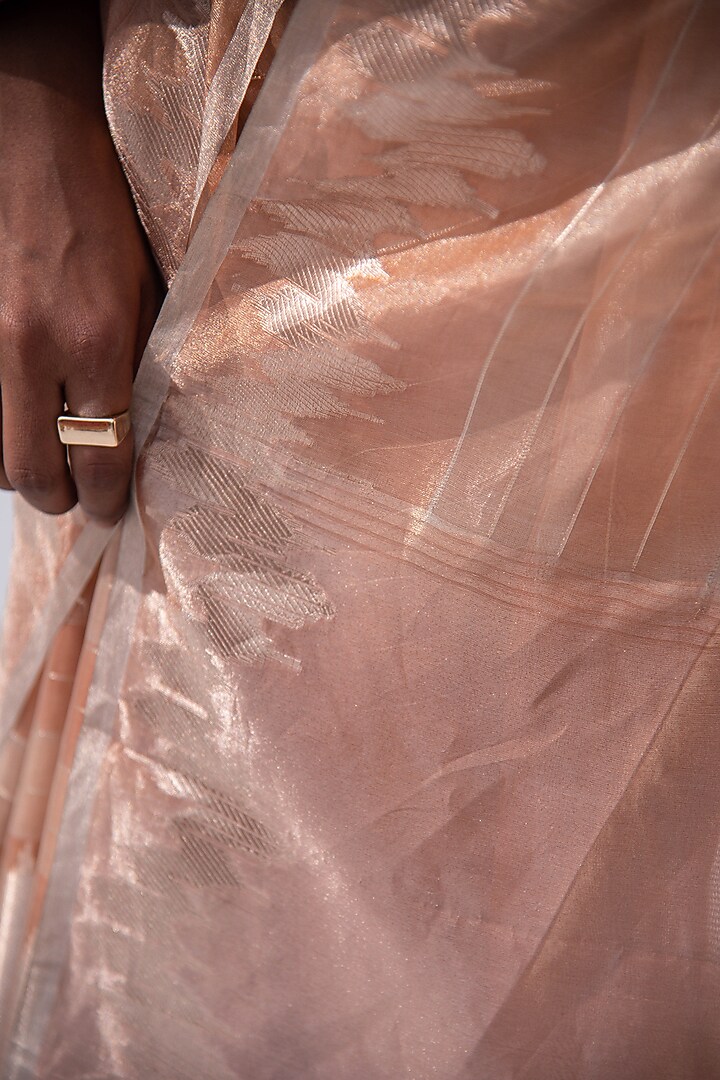 Pastel Peach Banarasi Tissue Zari Work Party Wear Saree by Sacred Weaves at Pernia's Pop Up Shop