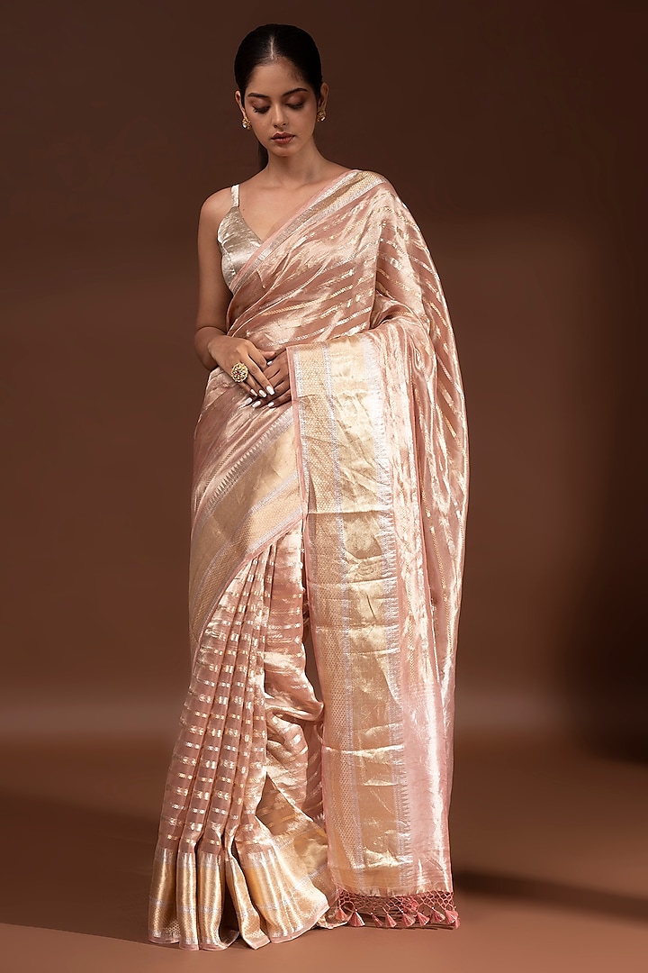 Pastel Pink Banarasi Tissue Zari Work Wedding Saree by Sacred Weaves at Pernia's Pop Up Shop